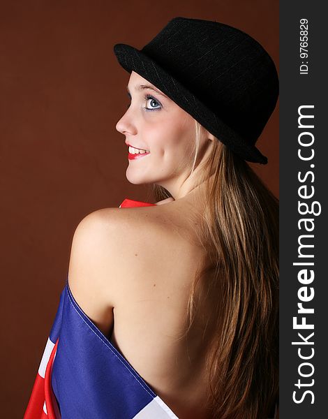 Beautiful young female model with a Union Jack