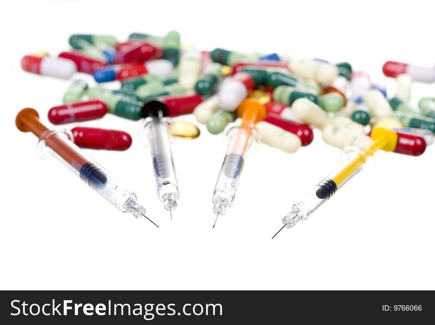 Color syringe on white  background