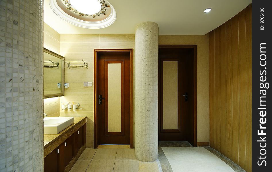 Contemporary open room with sink and pillars. Contemporary open room with sink and pillars.