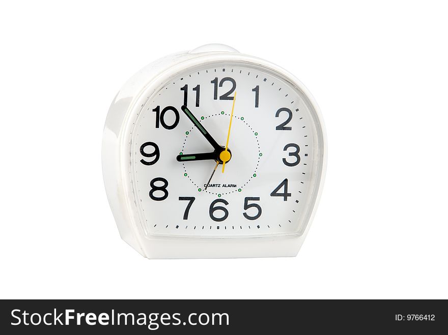 Quartz alarm clock isolated over white background. Clipping path included.