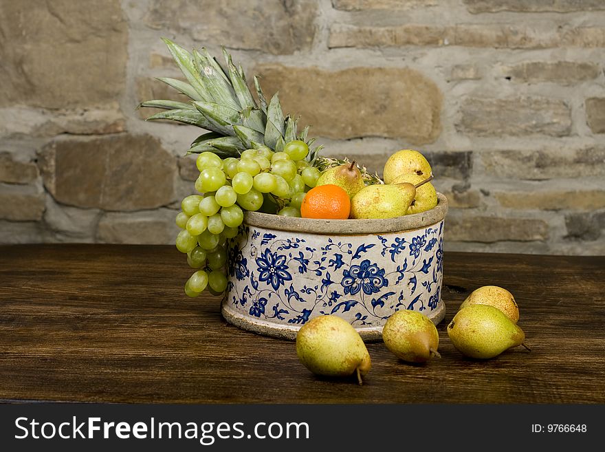 Traditional basket full of fruits - still life shoot