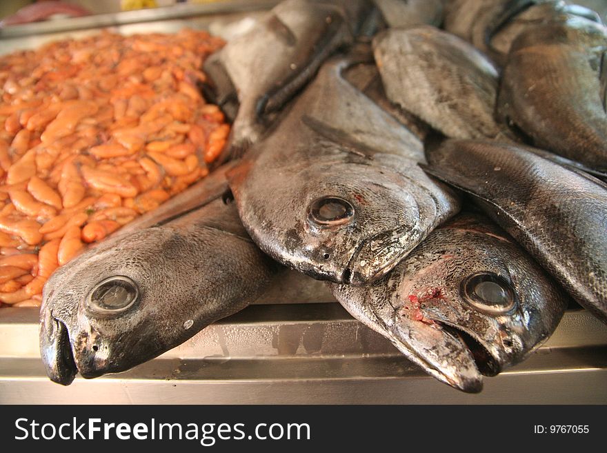 Fish on sale on the market in Valparaiso Chile