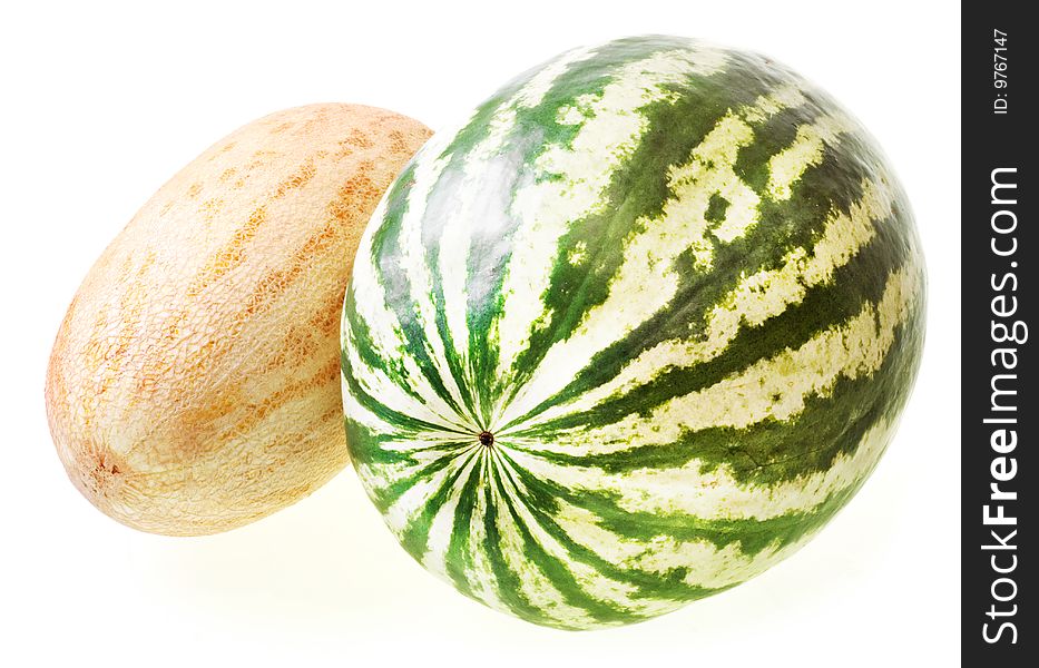 Melon and watermelon on white