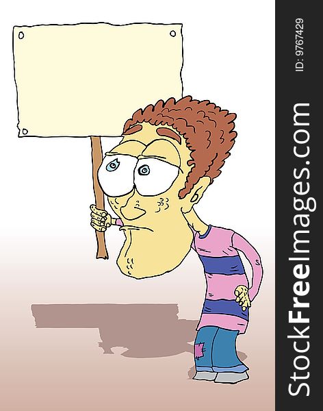Boy with message board illustration