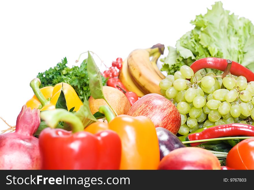 Fruits & Vegetables isolated on white background.