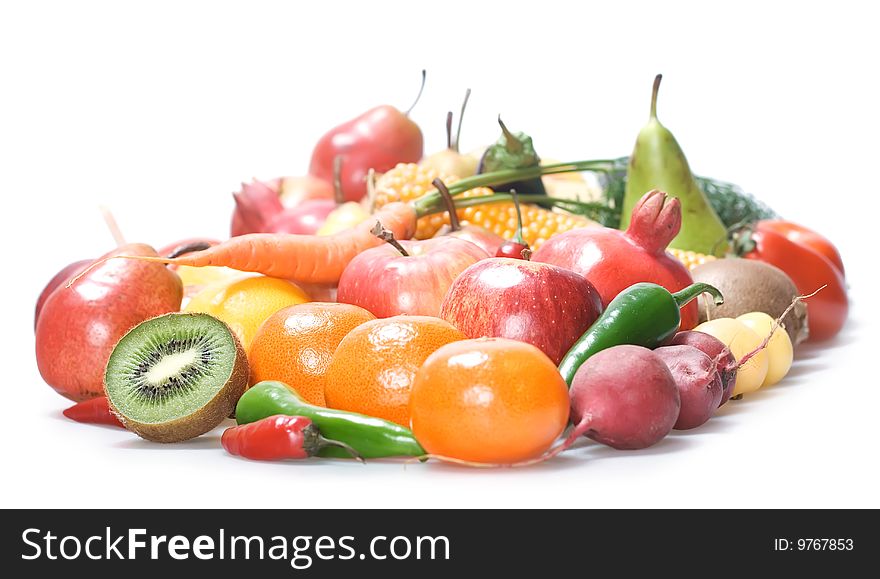 Fruits & Vegetables isolated on white background.