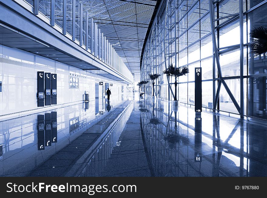 Modern hall inside in the beijing airfield.