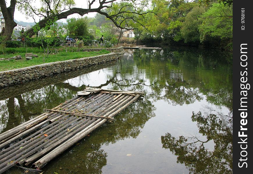 Chinese bamboo raft in Wuyuan of Jiang Xi province