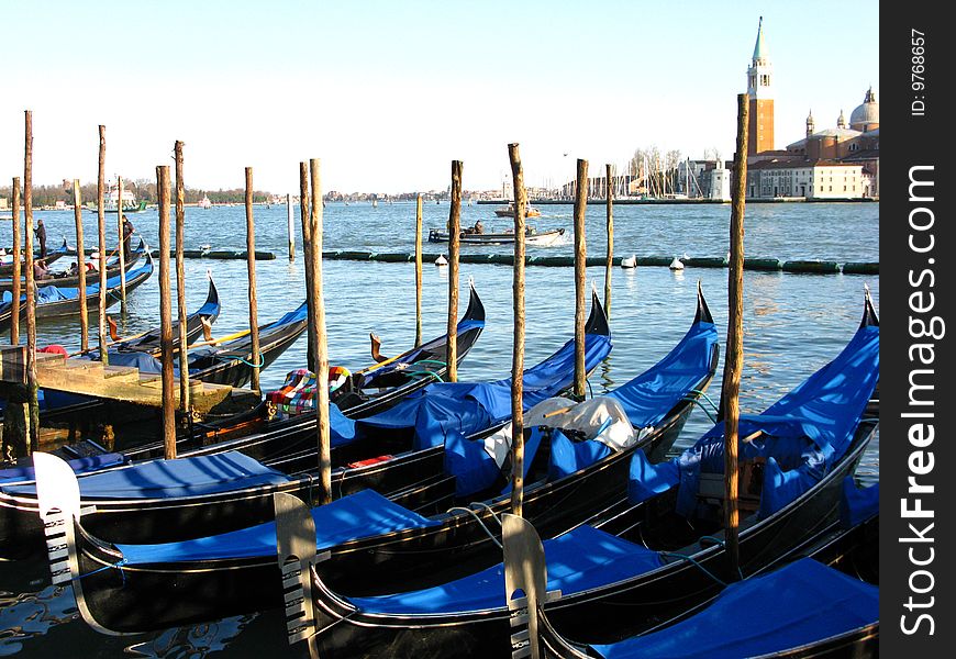 Gondola by the river in Venice. Gondola by the river in Venice