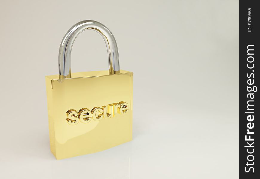 3d generated padlock image with secure sign on it. 3d generated padlock image with secure sign on it