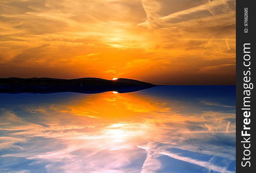 Sky, Horizon, Reflection, Afterglow