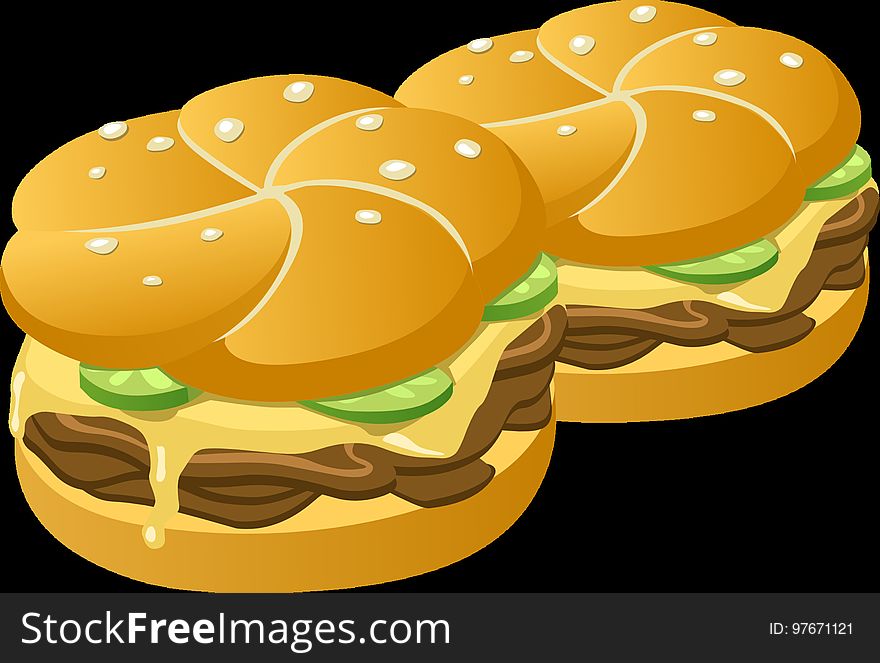 Cartoon, Food, Hamburger, Illustration