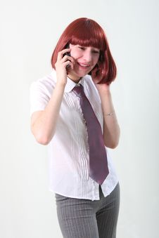 Businesswoman Talks By A Mobile Phone Stock Photos Businesswoman Talks By A Mobile Phone Stock Photos