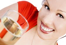 Happy Brunette With A Glass Of Champagne Stock Image Happy Brunette With A Glass Of Champagne Stock Image