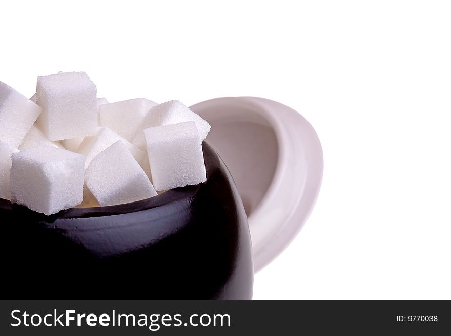 Black Ceramic Sugar Bowl And Sugar Cubes
