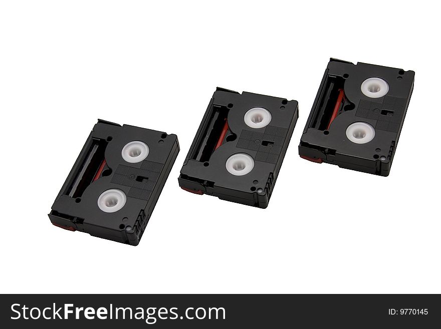 Three mini dv tapes isolated in white