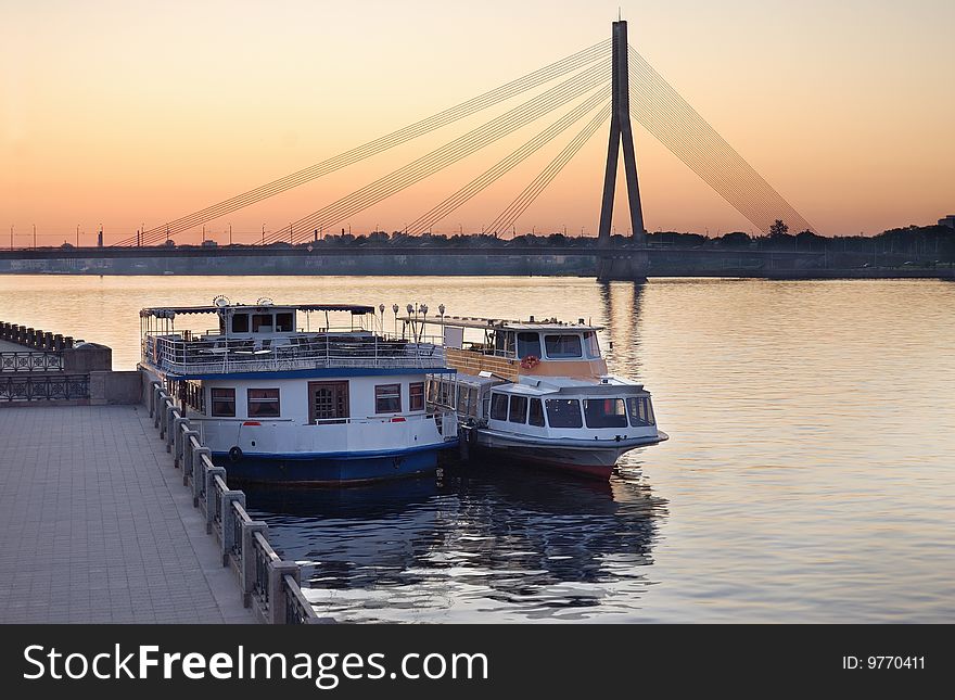 Cable-stayed bridge across Daugava river.