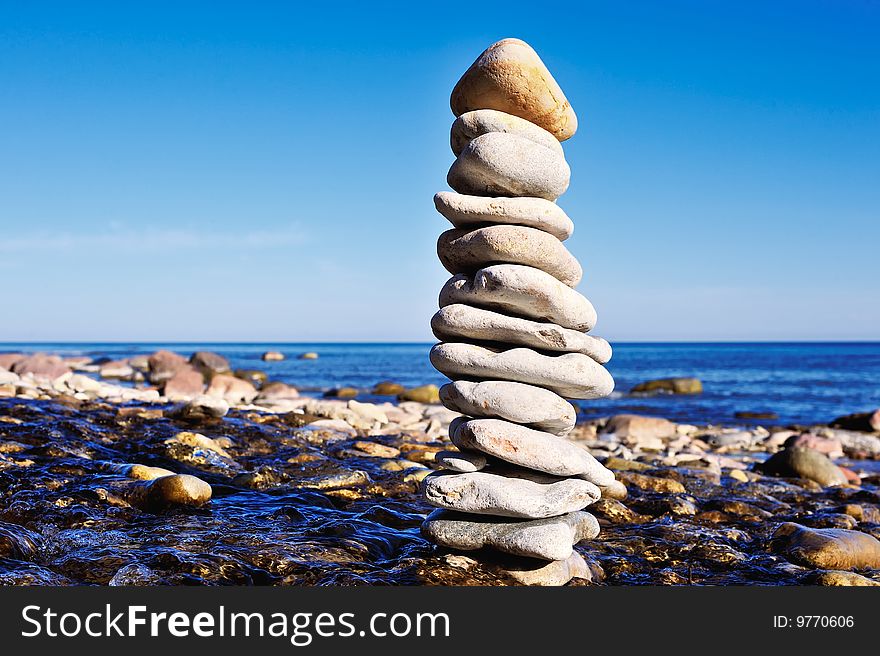 Set up pile stones on the sea shore. Set up pile stones on the sea shore