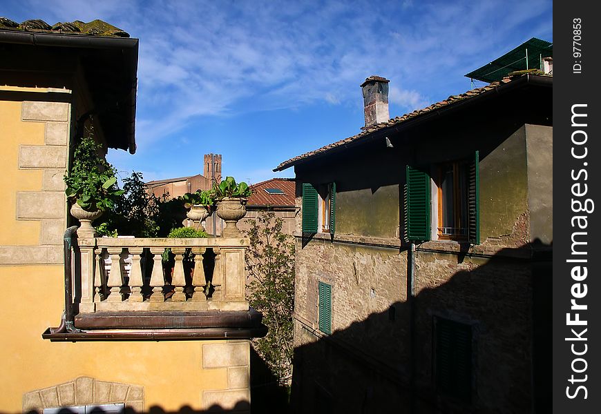 View from a terrace on a sunny morning in Siena, Italy. View from a terrace on a sunny morning in Siena, Italy