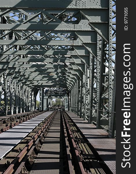 A closed railroad bridge with a nice abstract effect because of the shadows. A closed railroad bridge with a nice abstract effect because of the shadows.