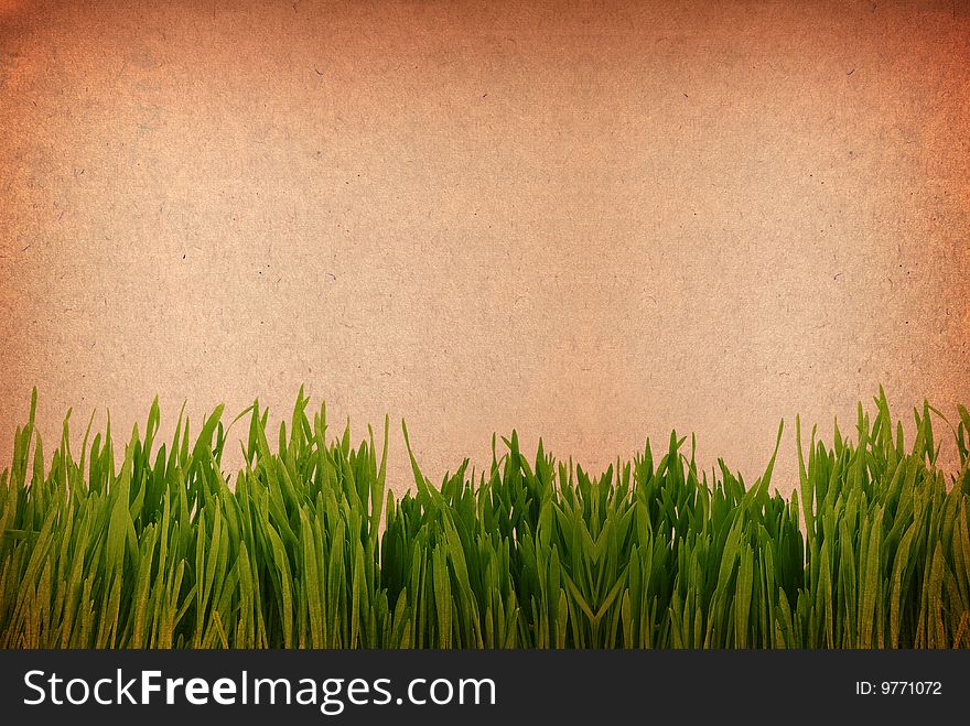 Green grass against a grungy toned paper background