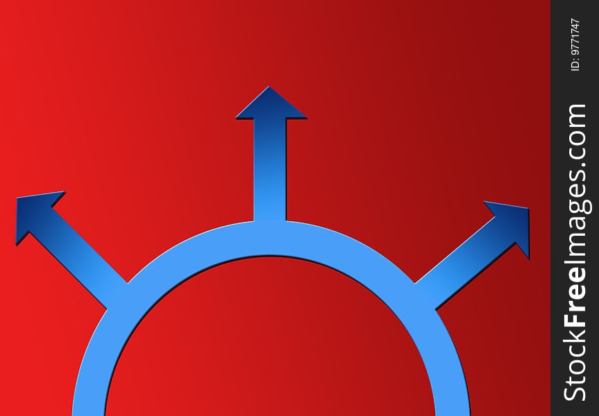 Blue arrows on red background. Abstract illustration