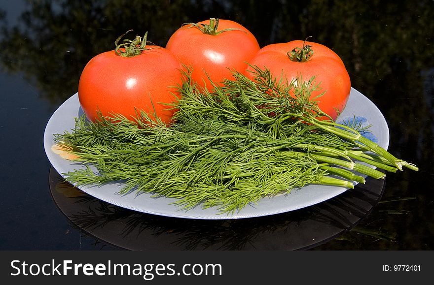 Red tomato and dill on the table