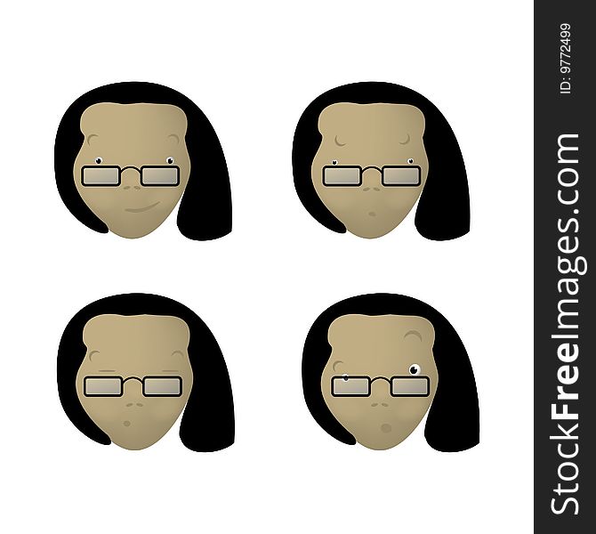 A childish vector illustration of 4 professor moods, isolated on white background.