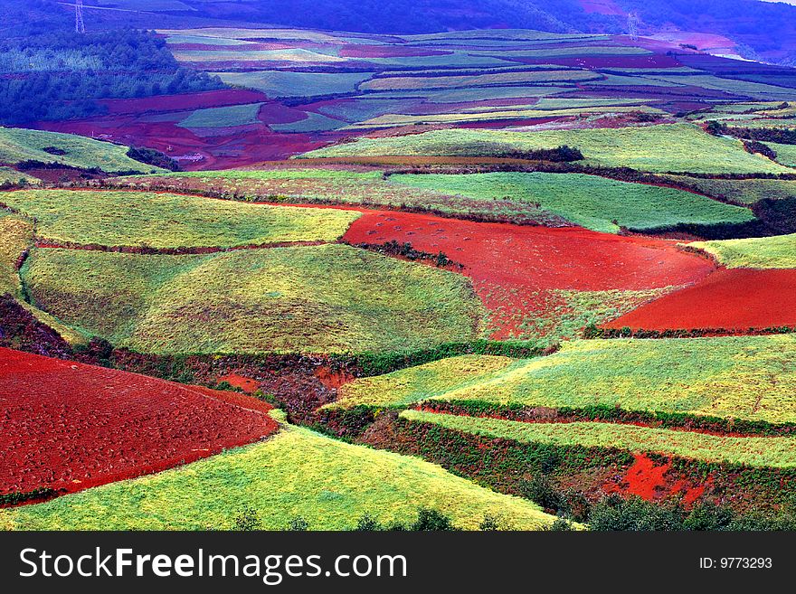 The colorful land is very beautiful in yunnan china