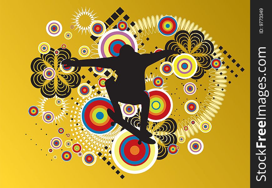 Illustrated silhouette of a person jumping in the air. Yellow background. Illustrated silhouette of a person jumping in the air. Yellow background.