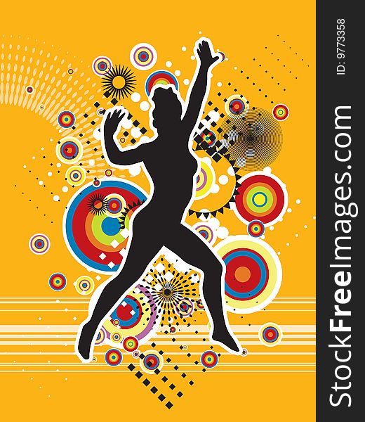 Illustrated silhouette of a person jumping in the air. Yellow background. Illustrated silhouette of a person jumping in the air. Yellow background.