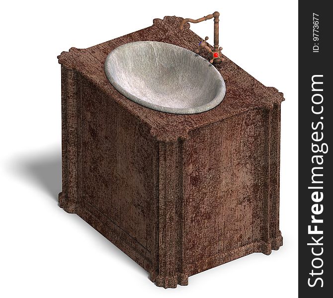 3D rendering of a old and dirty washstand with Clipping Path and shadow over white. 3D rendering of a old and dirty washstand with Clipping Path and shadow over white