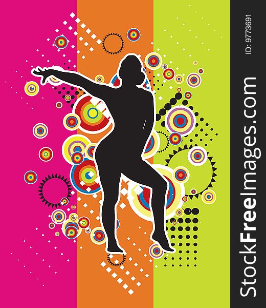 Illustrated silhouette of people dancing. colored background.