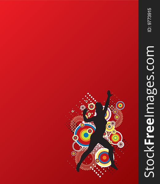 Illustrated silhouette of a person jumping in the air. Red background. Illustrated silhouette of a person jumping in the air. Red background.