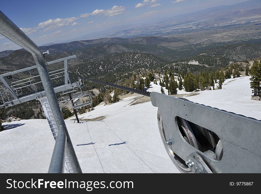 Mountain Ski Resort Chair Lift Cable Landscape in Sierra Nevada Range, Nevada. Mountain Ski Resort Chair Lift Cable Landscape in Sierra Nevada Range, Nevada