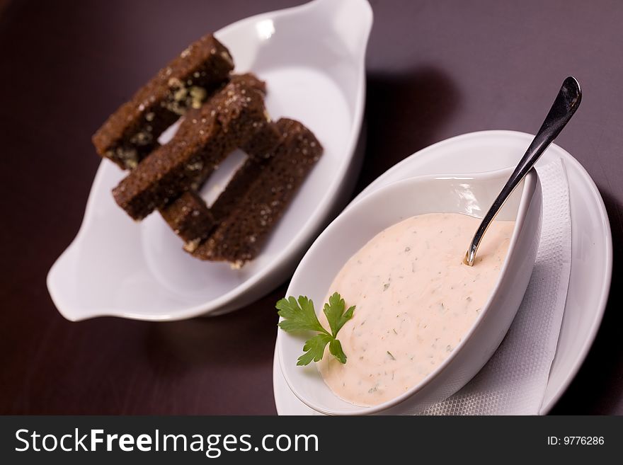 Mushrooms puree, closeup studio shot