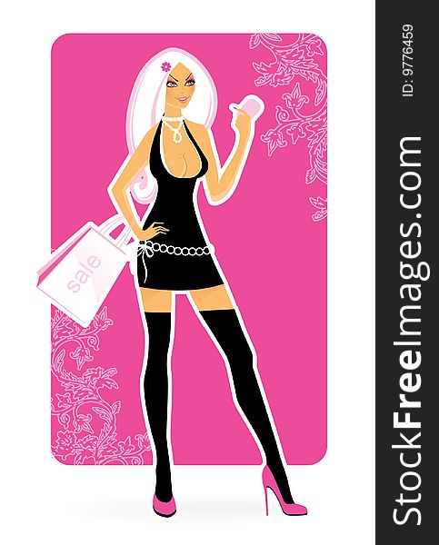 Shopping pink girl, vector illustrator. Shopping pink girl, vector illustrator