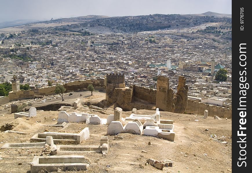 Old cemetery and city wall in Fes city, Morocco. Old cemetery and city wall in Fes city, Morocco.