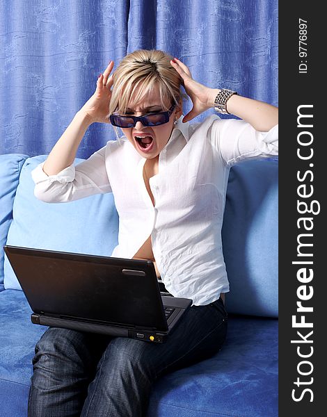 Crisis - woman with notebook in room