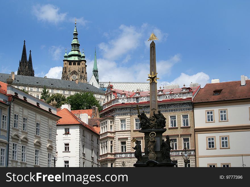 Beautiful view at Prague, capital city of the Czech Republic with castle and roofs of Mala Strana
