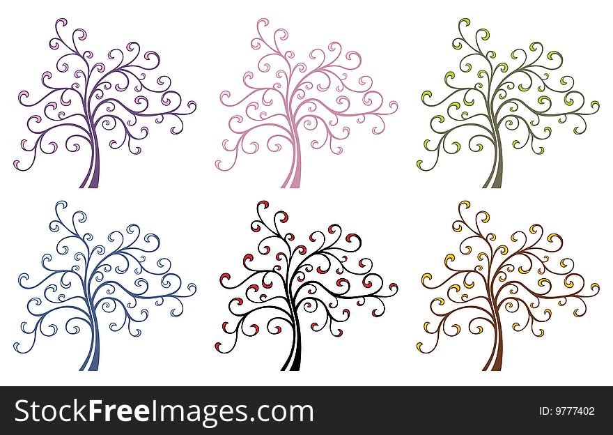 Vector magic tree in different color variations. Vector magic tree in different color variations.