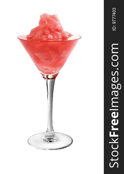 Cold fruits water ice in glass isolated