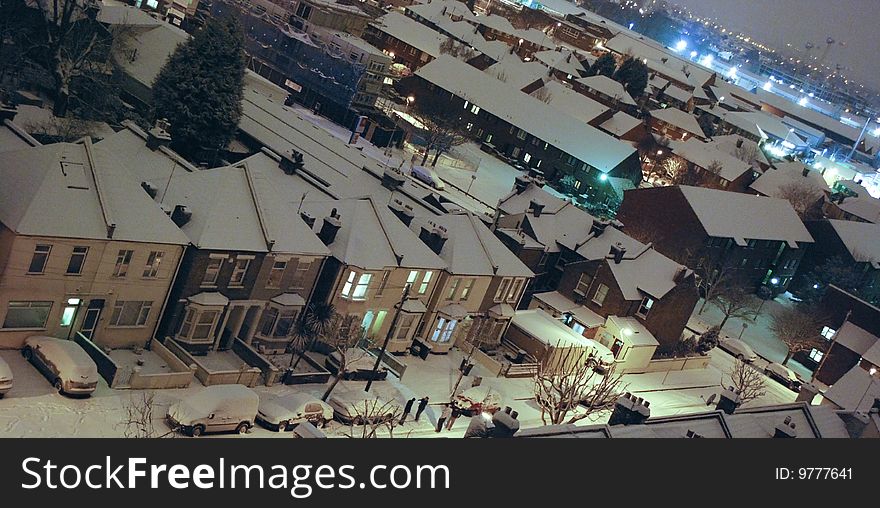 Nighttime Cityscape With Snow