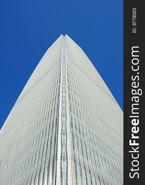 Skyscraper rose into the clear blue sky,in Beijing of China