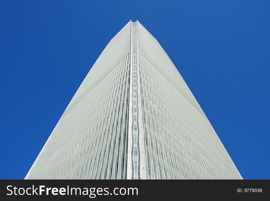 Skyscraper rose into the clear blue sky,in Beijing of China