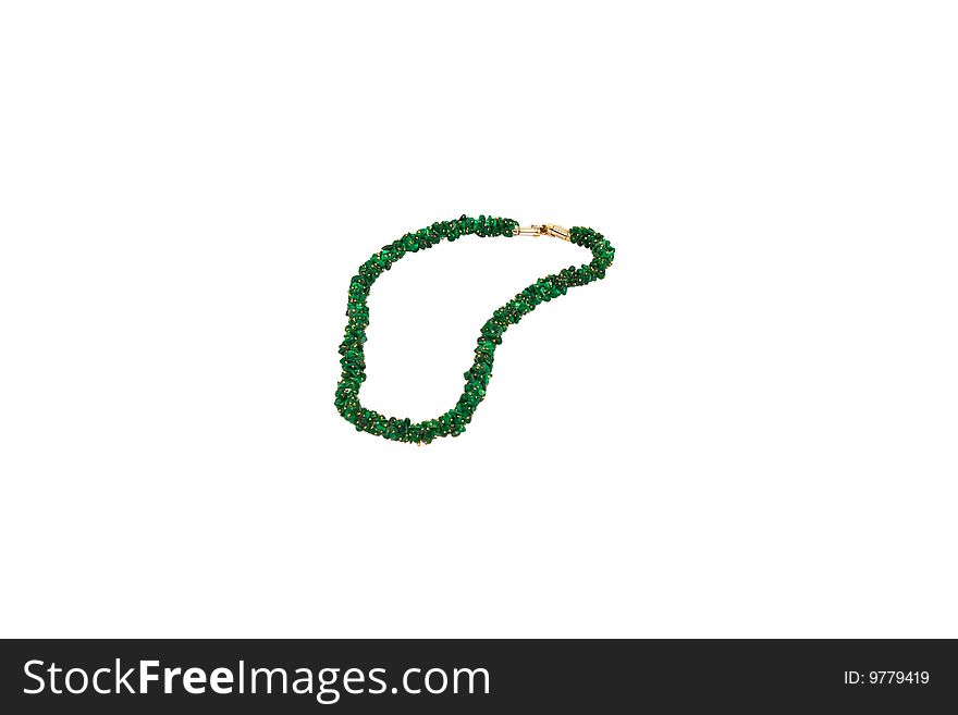 Beads, necklace from malachite isolated on a white background