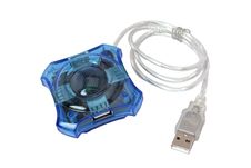 Four Port Blue USB Hub, Isolated On White Stock Photo