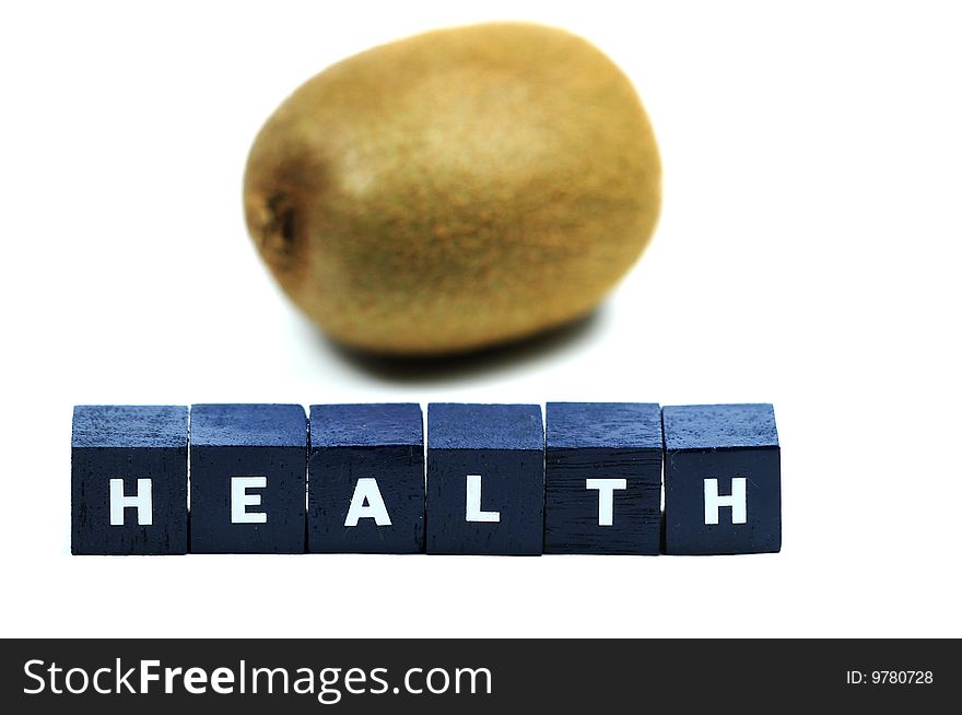 A kiwi behind the word health. A kiwi behind the word health