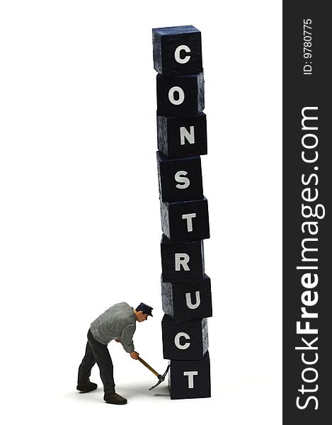The word construct with an construction worker behind it