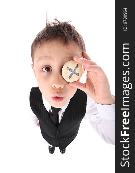 Schoolboy with wooden round